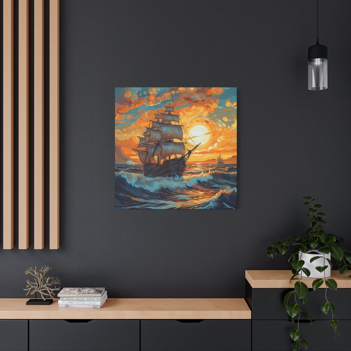 Ship Sailing During Dawn Painting Wall Art & Canvas Prints