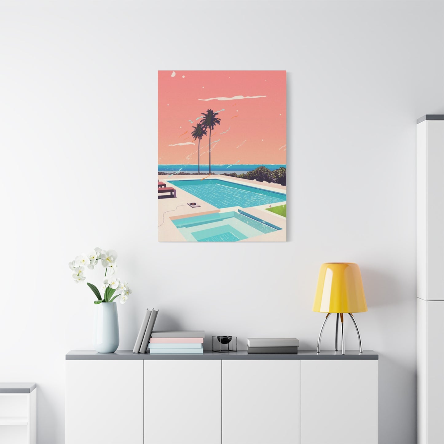 Swimming Pool In Resort With A Sunset Wall Art & Canvas Prints