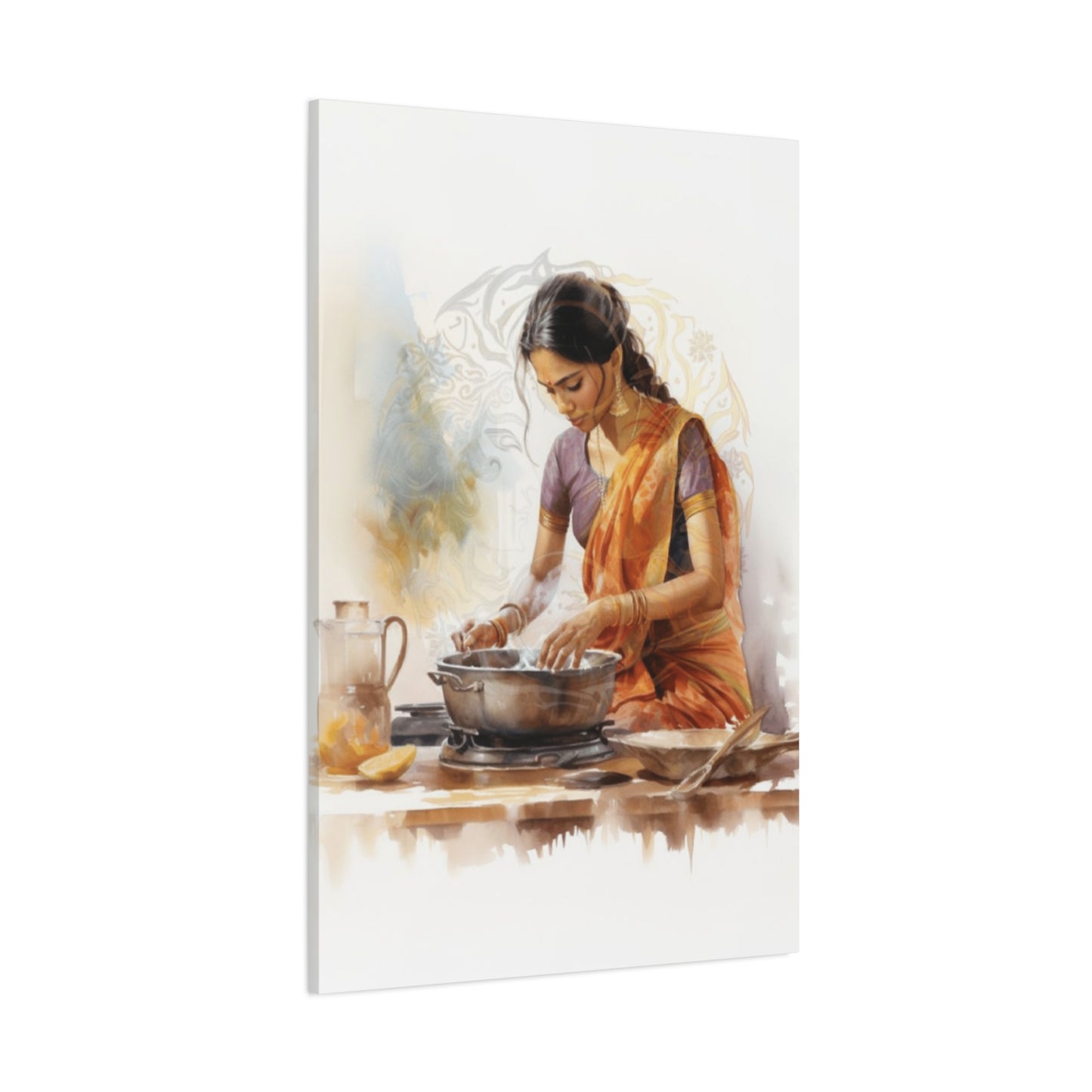Indian Women In Saree Cooking Wall Art & Canvas Prints