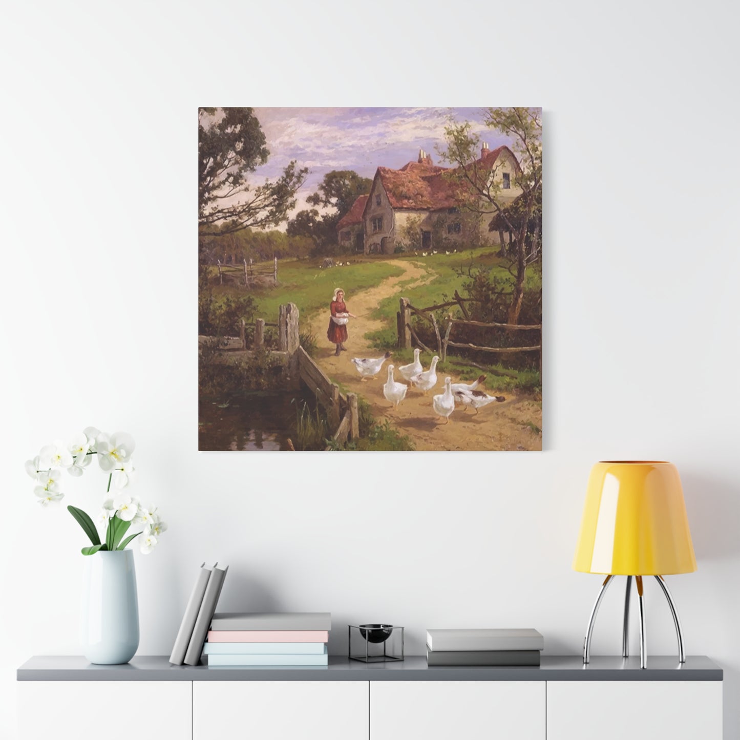 Ducks With A Charming Girl Wall Art & Canvas Prints