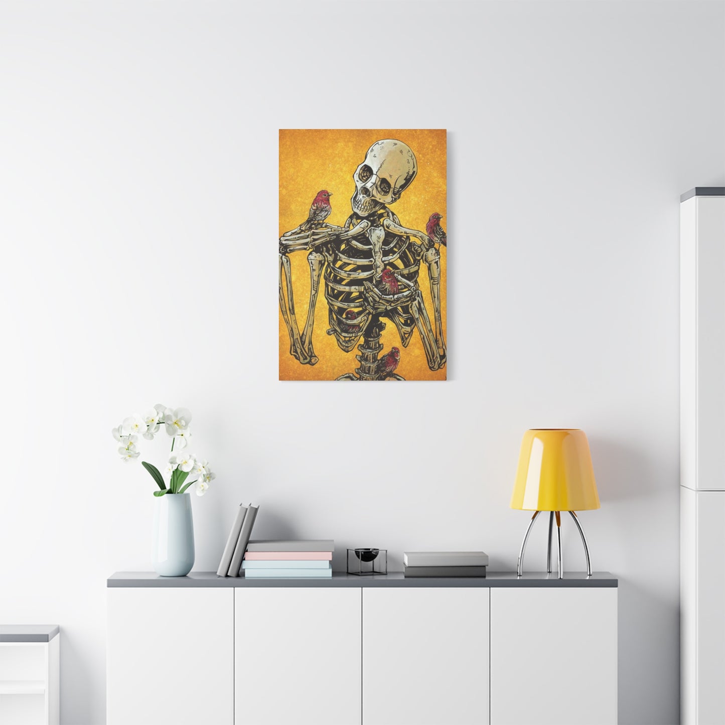 Bird On Skeleton Wall Art & Canvas Prints