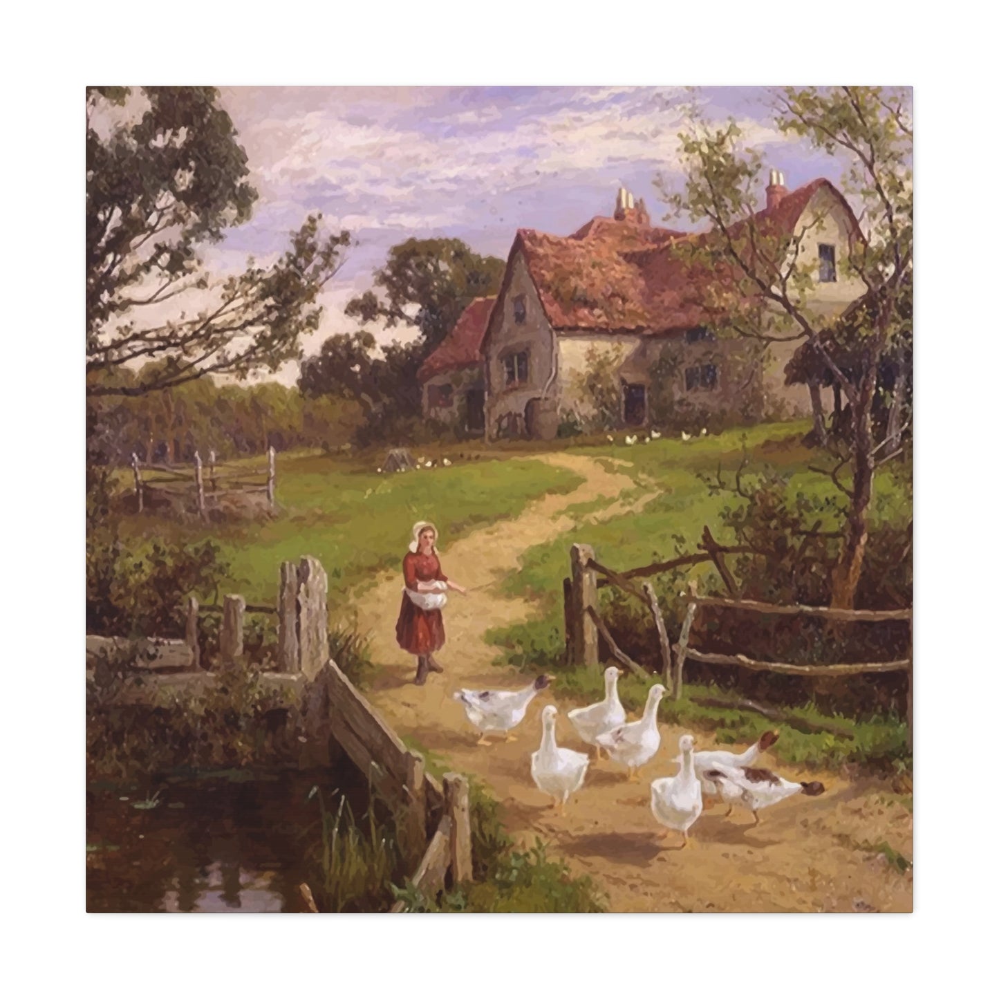 Ducks With A Charming Girl Wall Art & Canvas Prints