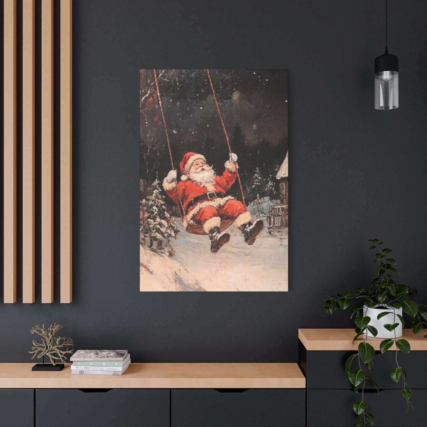 Santa Claus Swinging Painting Wall Art & Canvas Prints