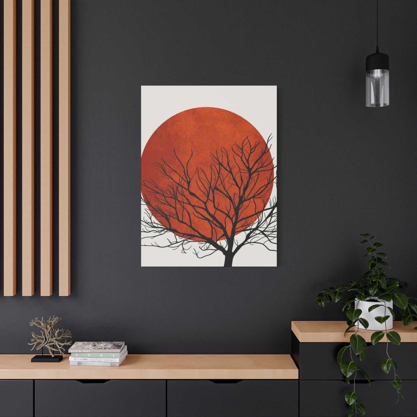 Dry Tree Silhouette with Orange Sun Wall Art & Canvas Prints
