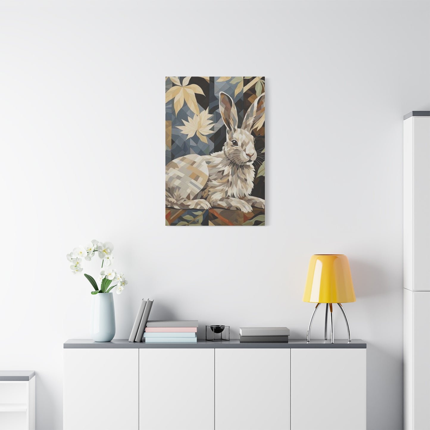 White Abstract Rabbit Painting Wall Art & Canvas Prints