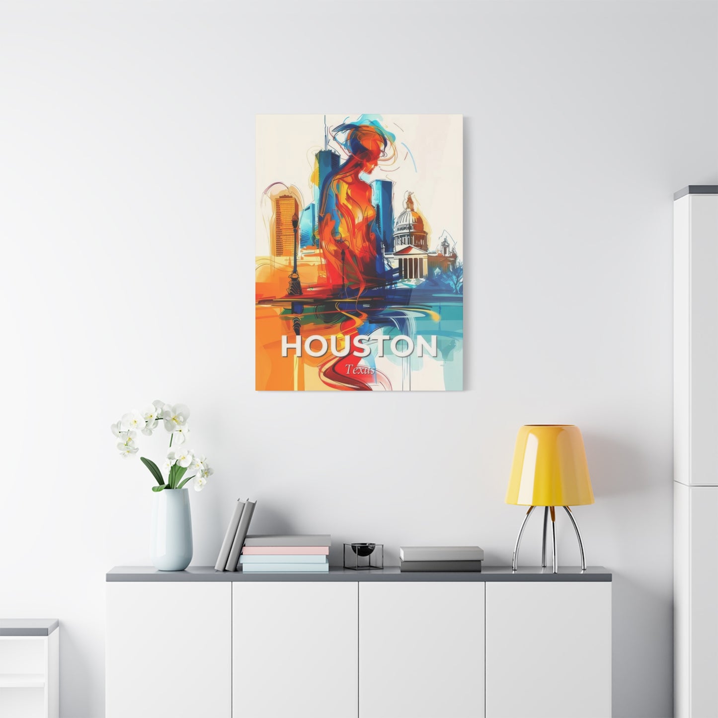 Houston Skyline Us Line Art Blue Orange Wall Art & Canvas Prints
