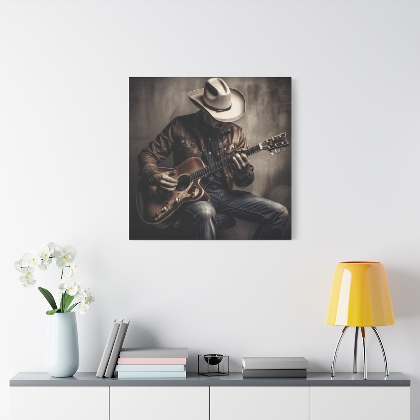 Cowboy Playing Guitar Wall Art & Canvas Prints