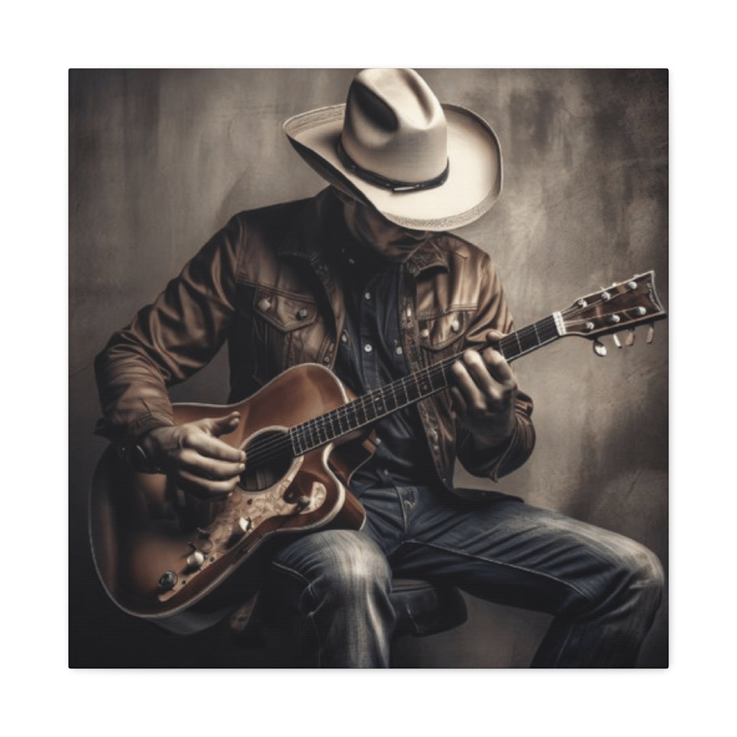Cowboy Playing Guitar Wall Art & Canvas Prints
