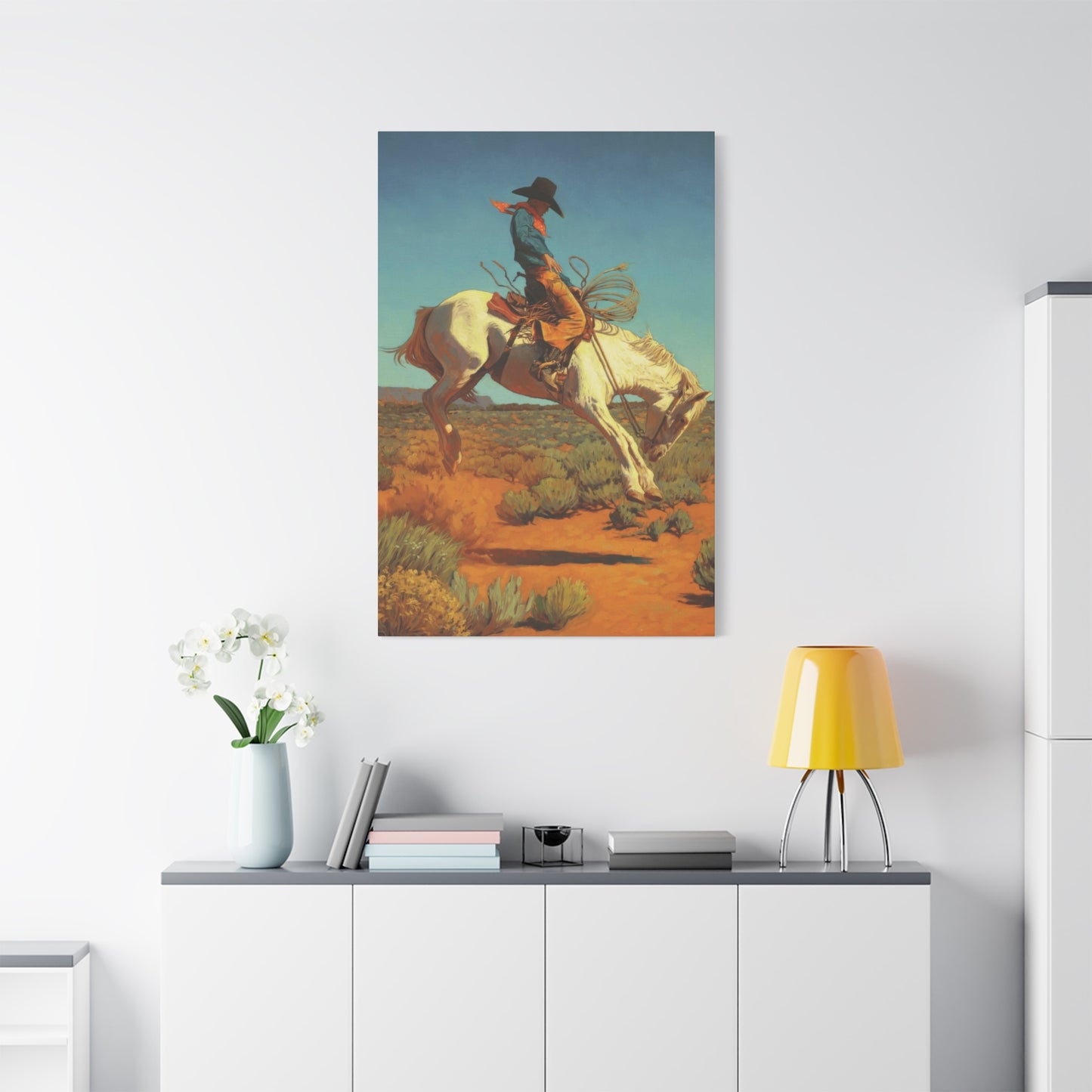Cowboy On Jumping Horse Wall Art & Canvas Prints