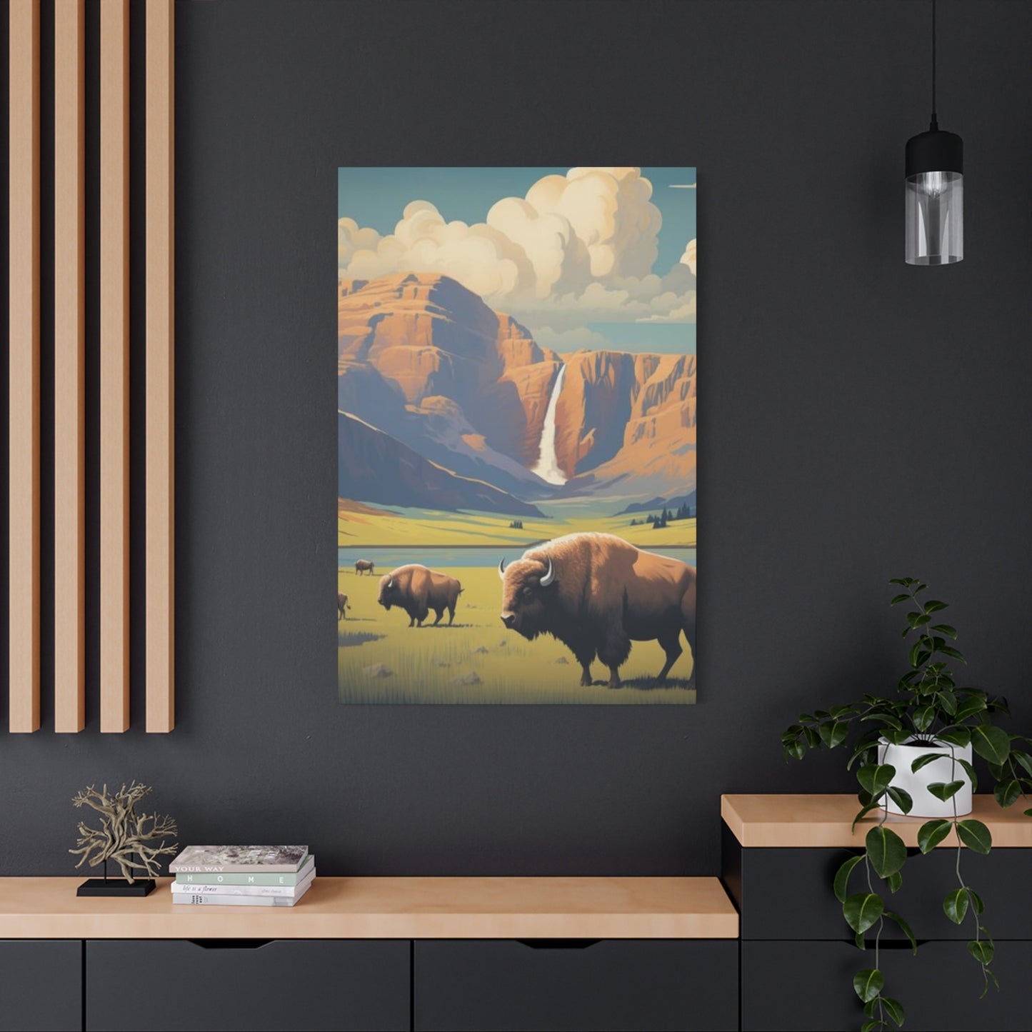 Bisons Grazing in Open Field Wall Art & Canvas Prints