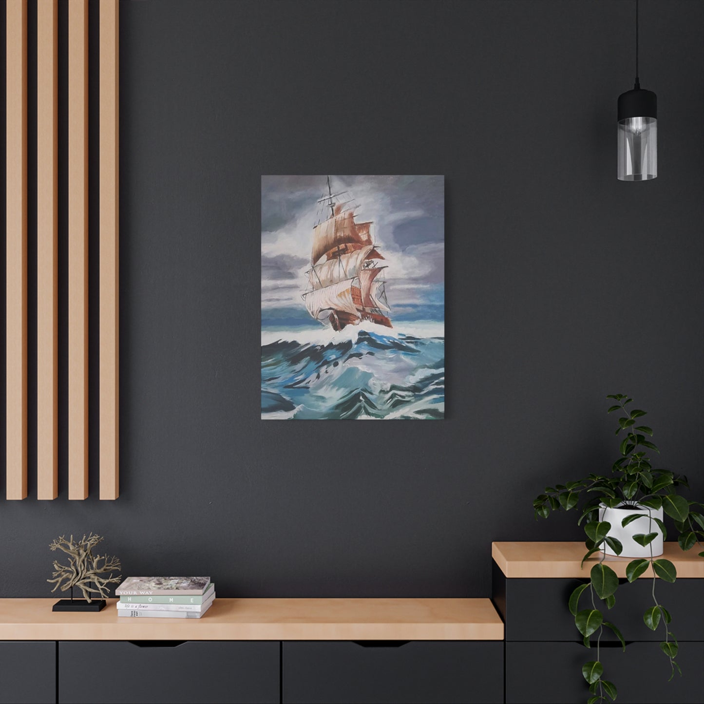 Large Vintage Ship In Waves Wall Art & Canvas Prints