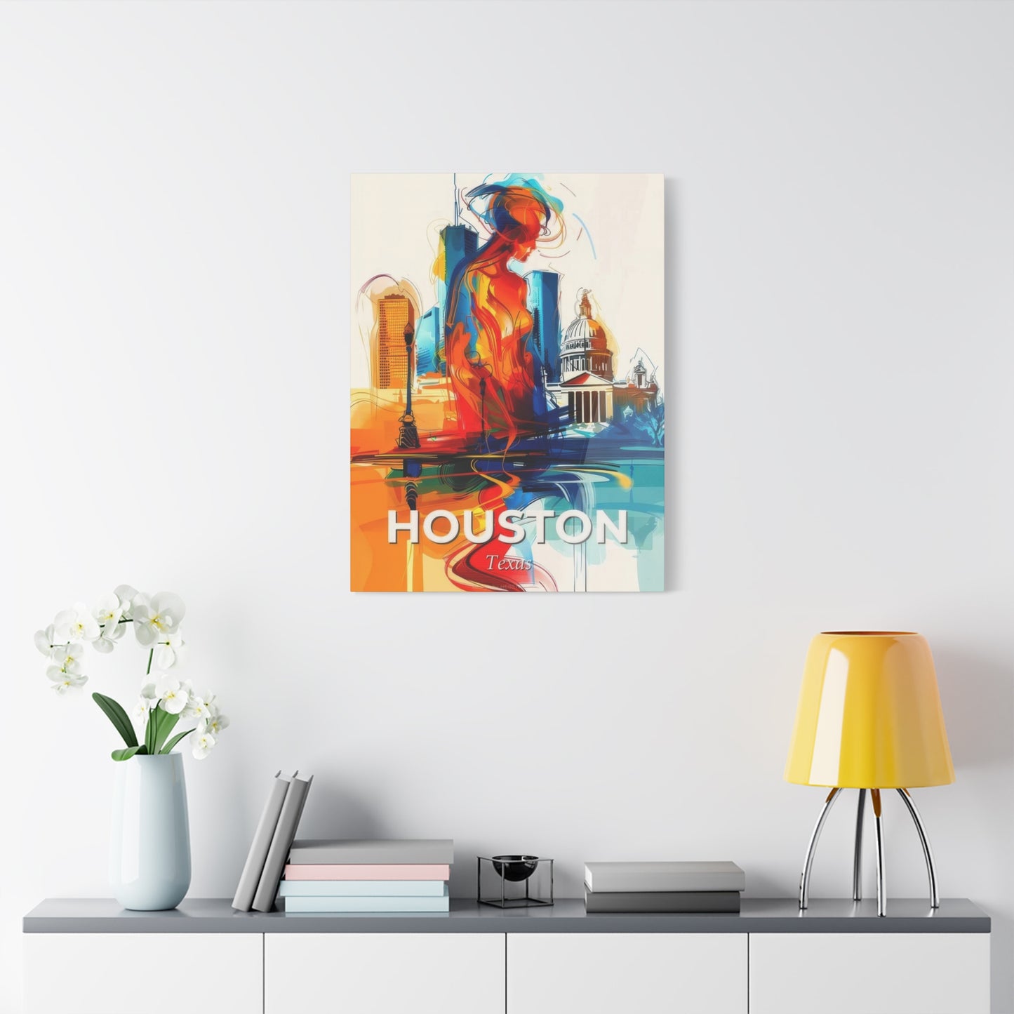 Houston Skyline Us Line Art Blue Orange Wall Art & Canvas Prints