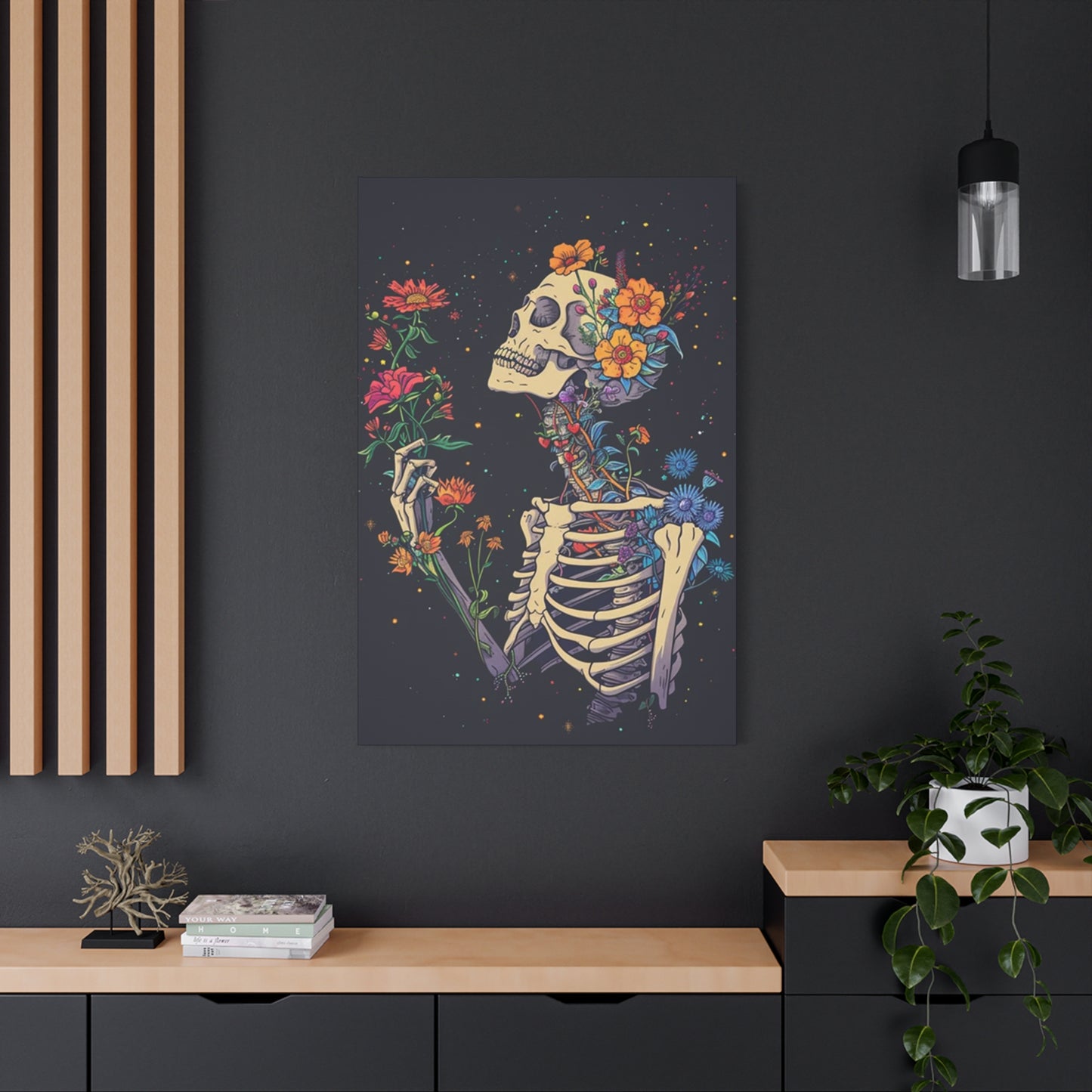 Flower On Skeleton Wall Art & Canvas Prints