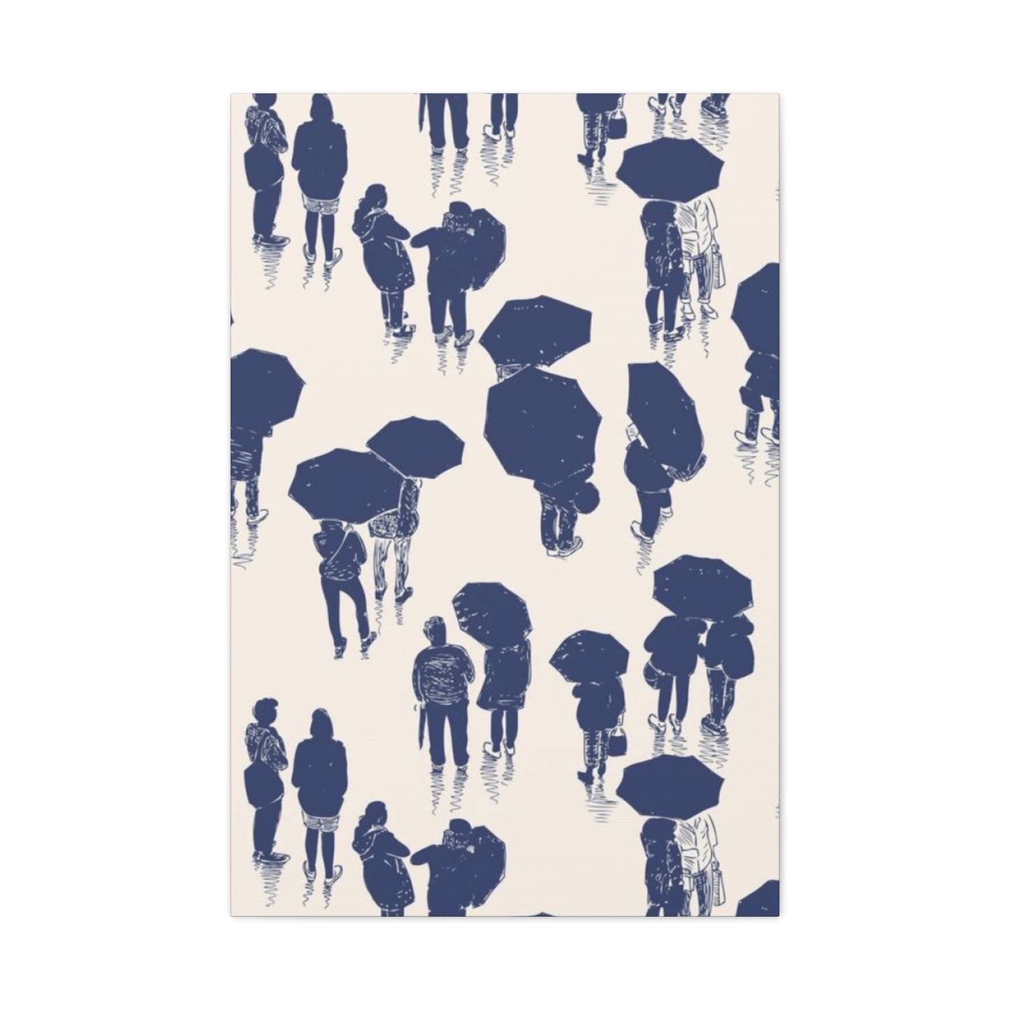Navy Blue People in Rainy Town Wall Art & Canvas Prints