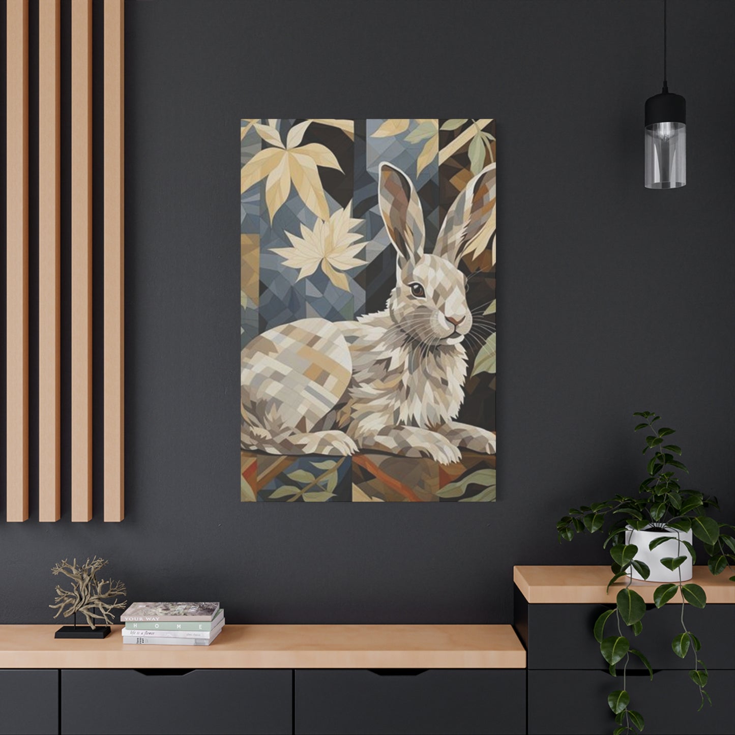 White Abstract Rabbit Painting Wall Art & Canvas Prints