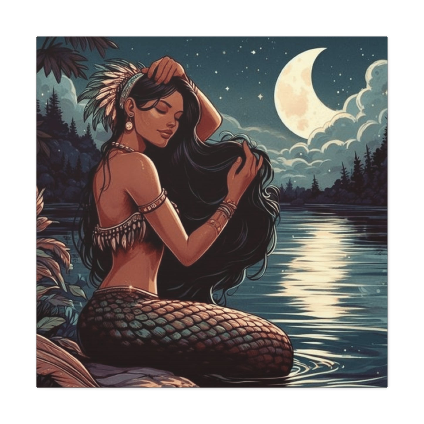 A Portrait Of Mermaid At Night Wall Art & Canvas Prints