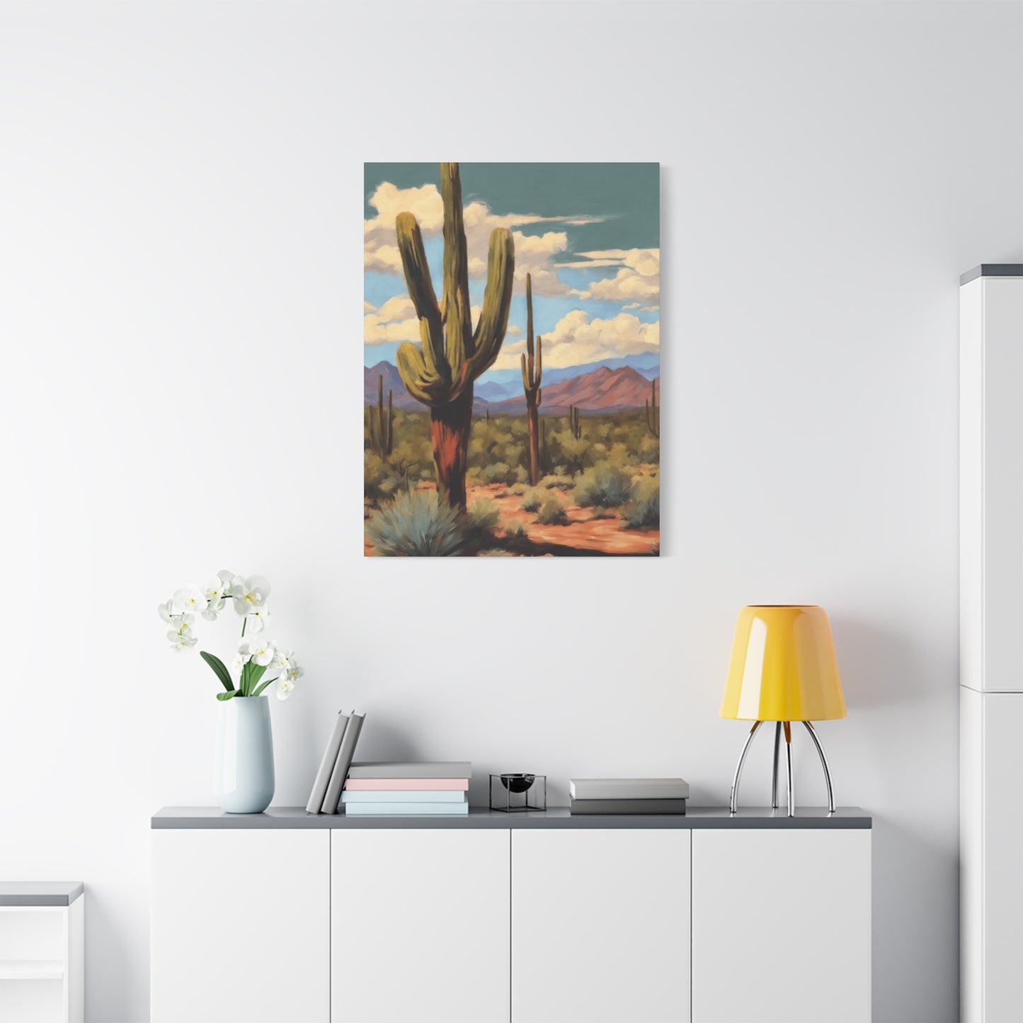 Cactus Standing in Desert Painting Wall Art & Canvas Prints