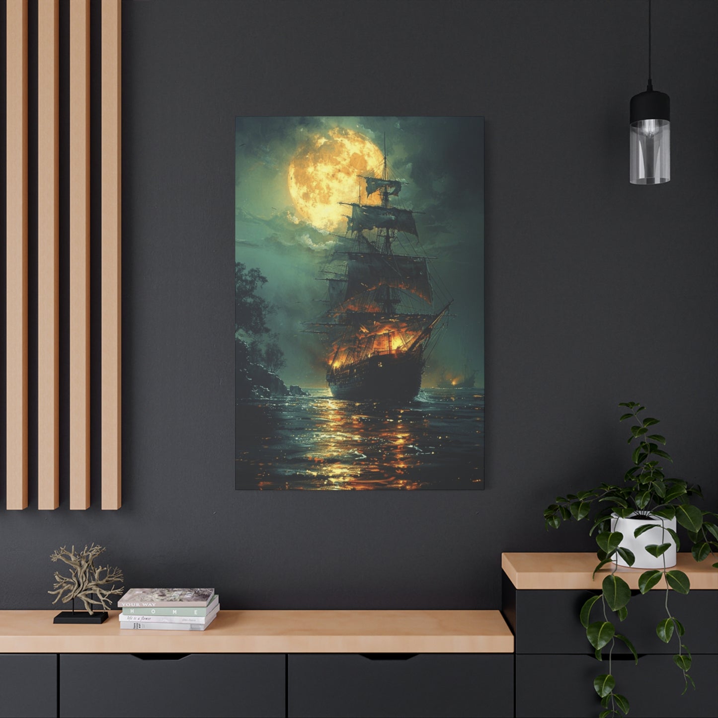 Pirate Ship in Moonlight Wall Art & Canvas Prints
