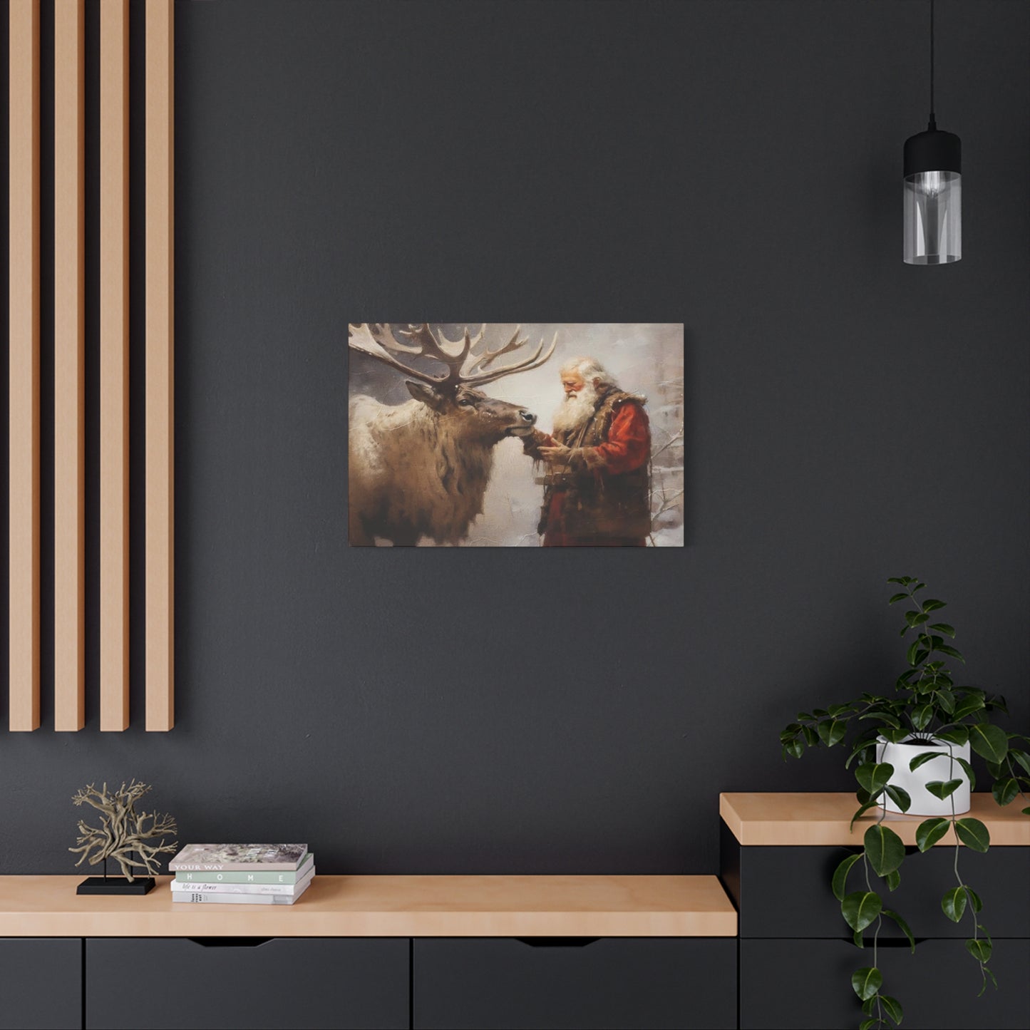 Santa Claus With Reindeer Wall Art & Canvas Prints