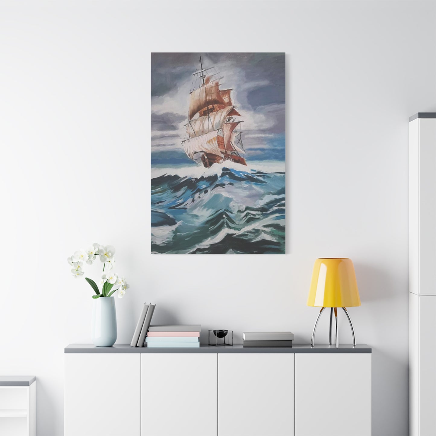 Large Vintage Ship In Waves Wall Art & Canvas Prints