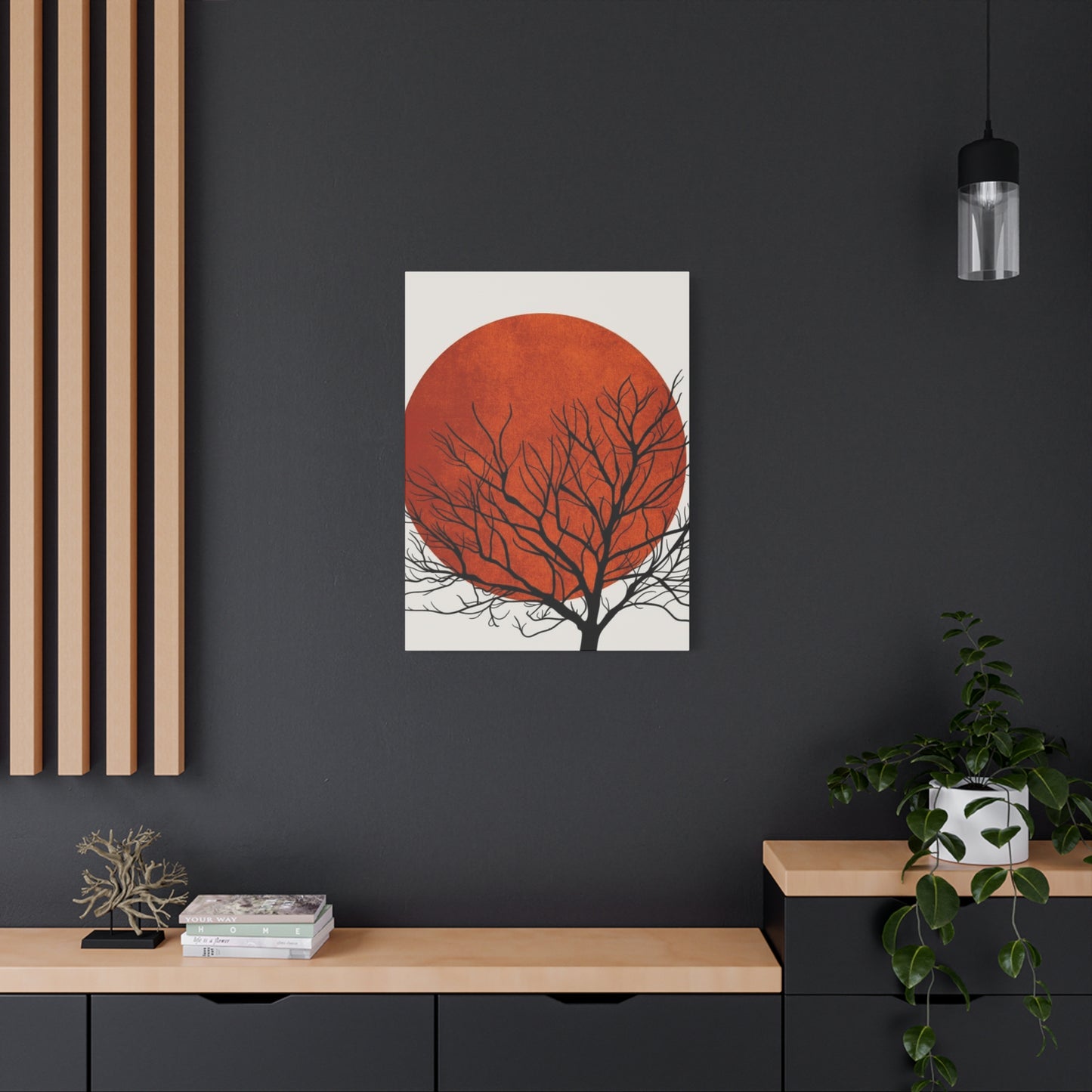 Dry Tree Silhouette with Orange Sun Wall Art & Canvas Prints