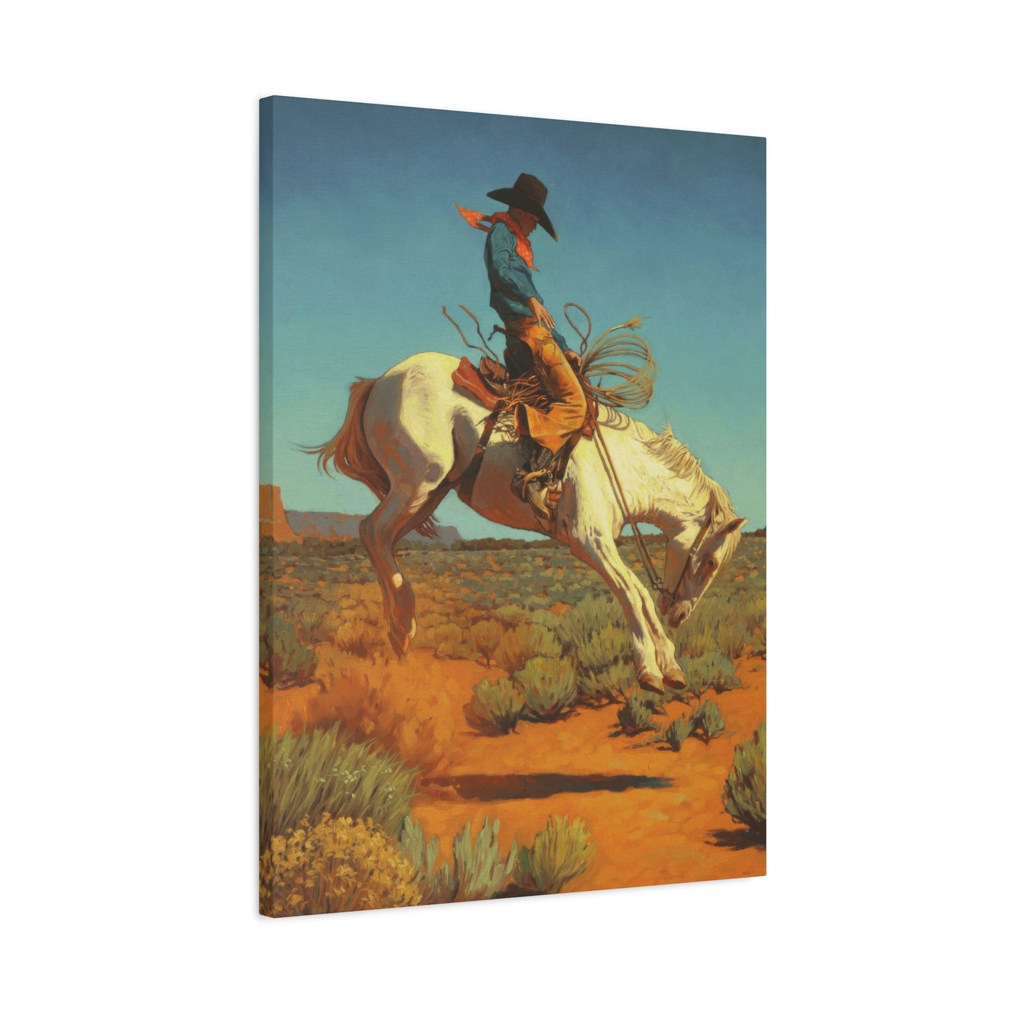 Cowboy On Jumping Horse Wall Art & Canvas Prints