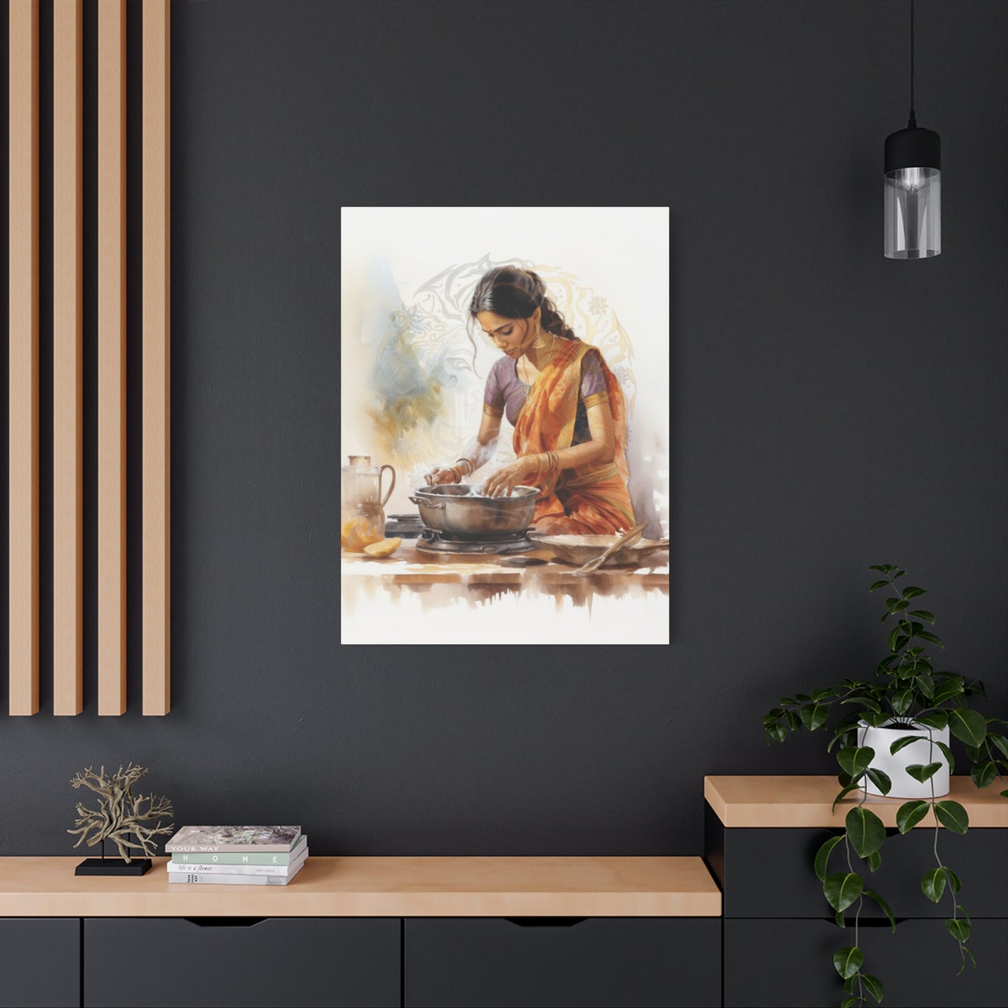 Indian Women In Saree Cooking Wall Art & Canvas Prints