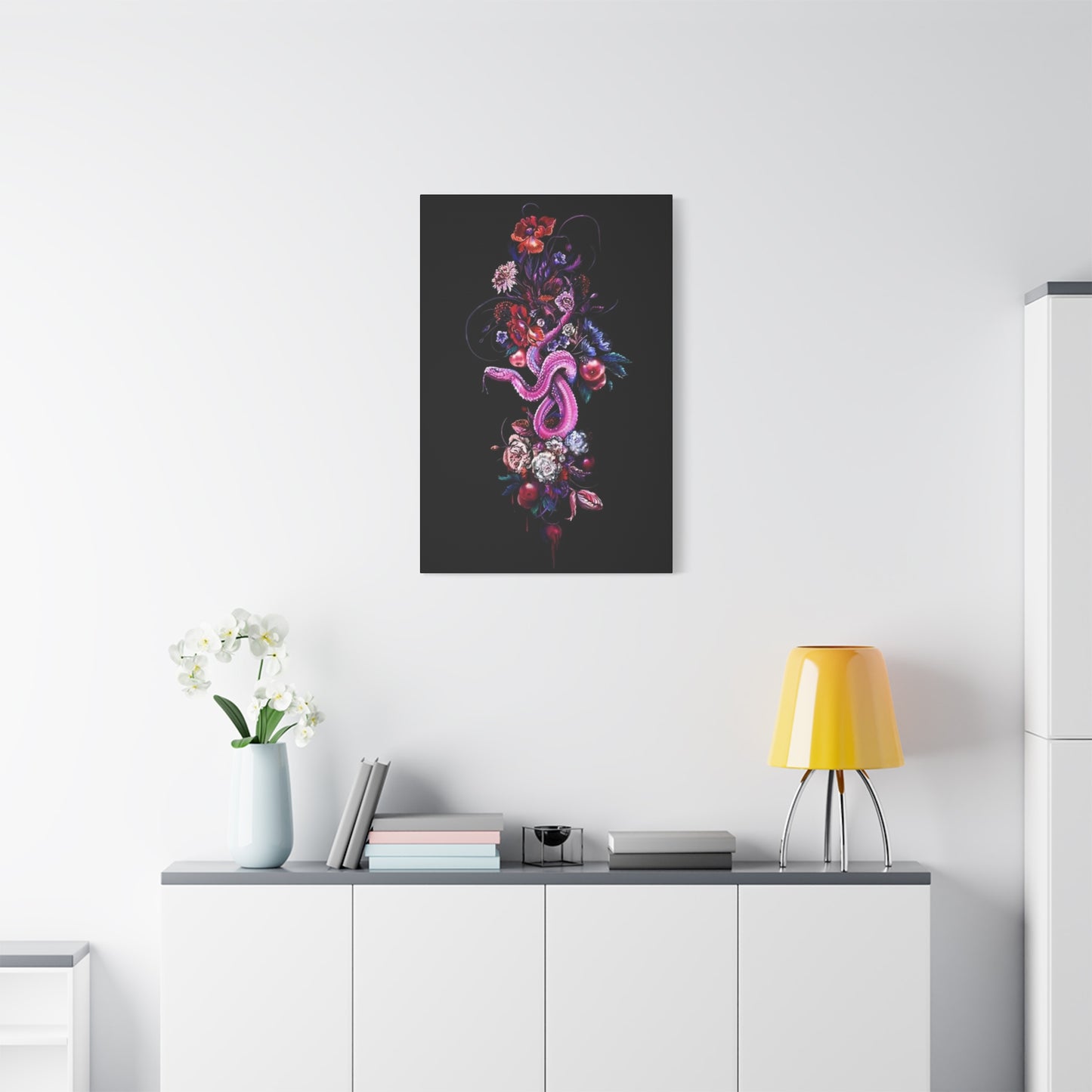 Pink Snake And Flowers Wall Art & Canvas Prints