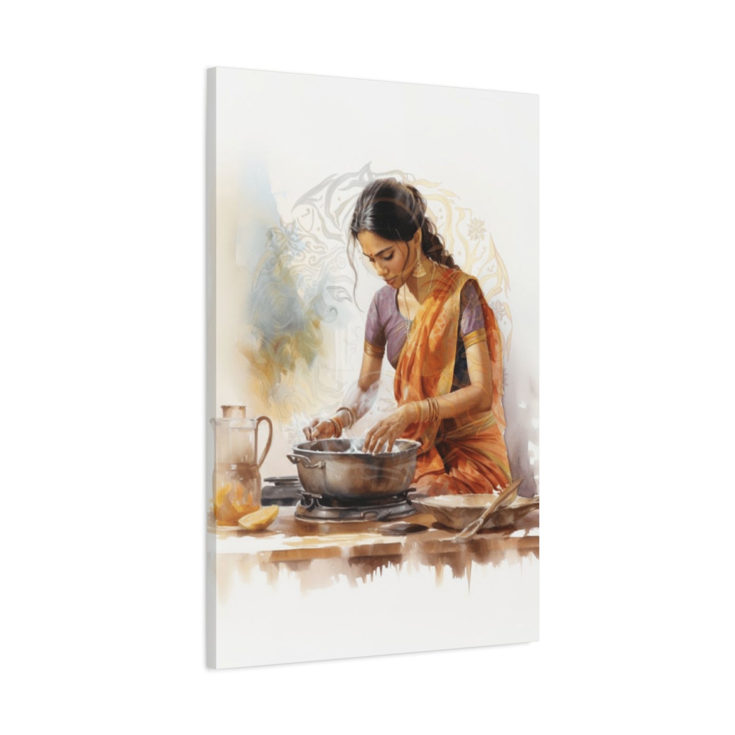 Indian Women In Saree Cooking Wall Art & Canvas Prints