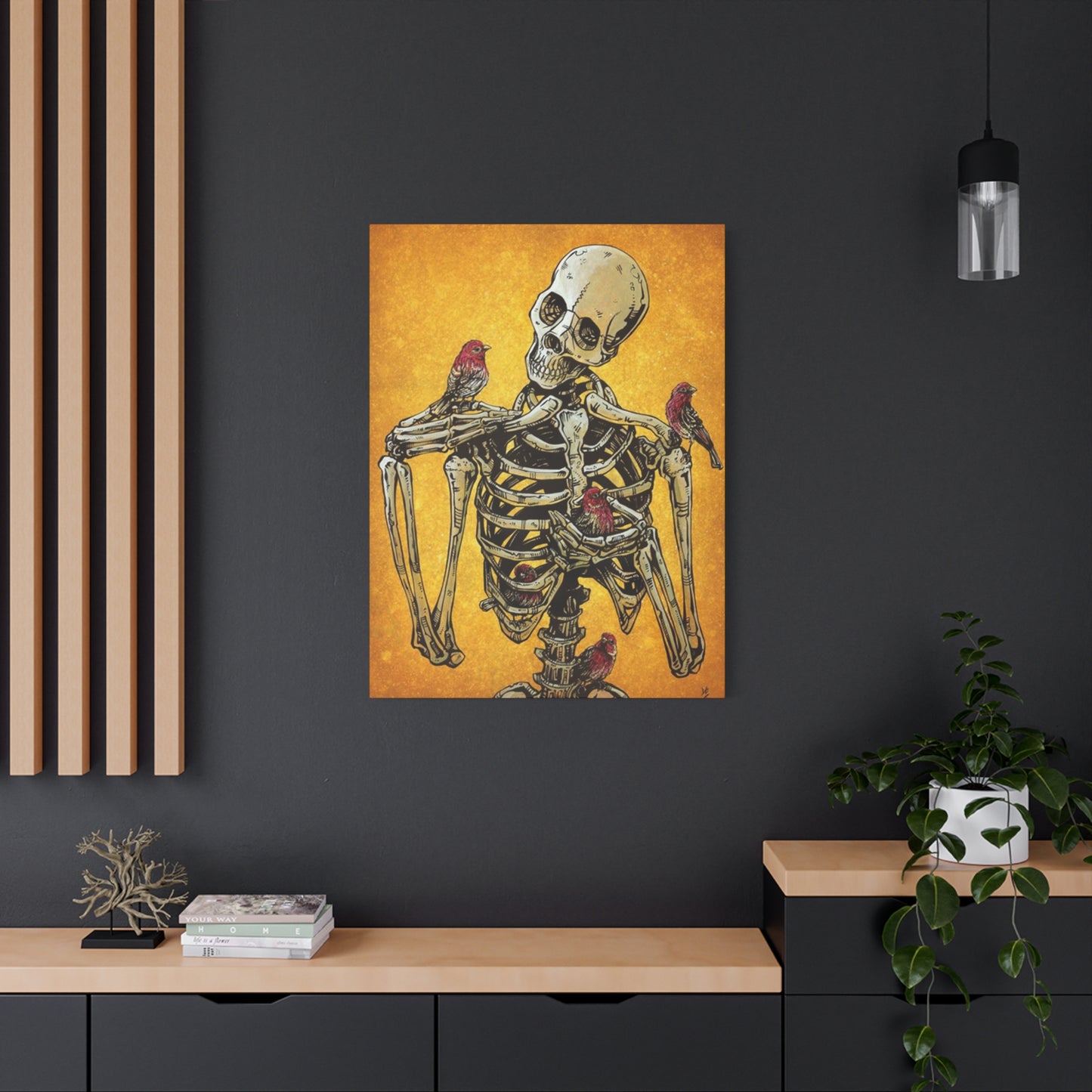 Bird On Skeleton Wall Art & Canvas Prints
