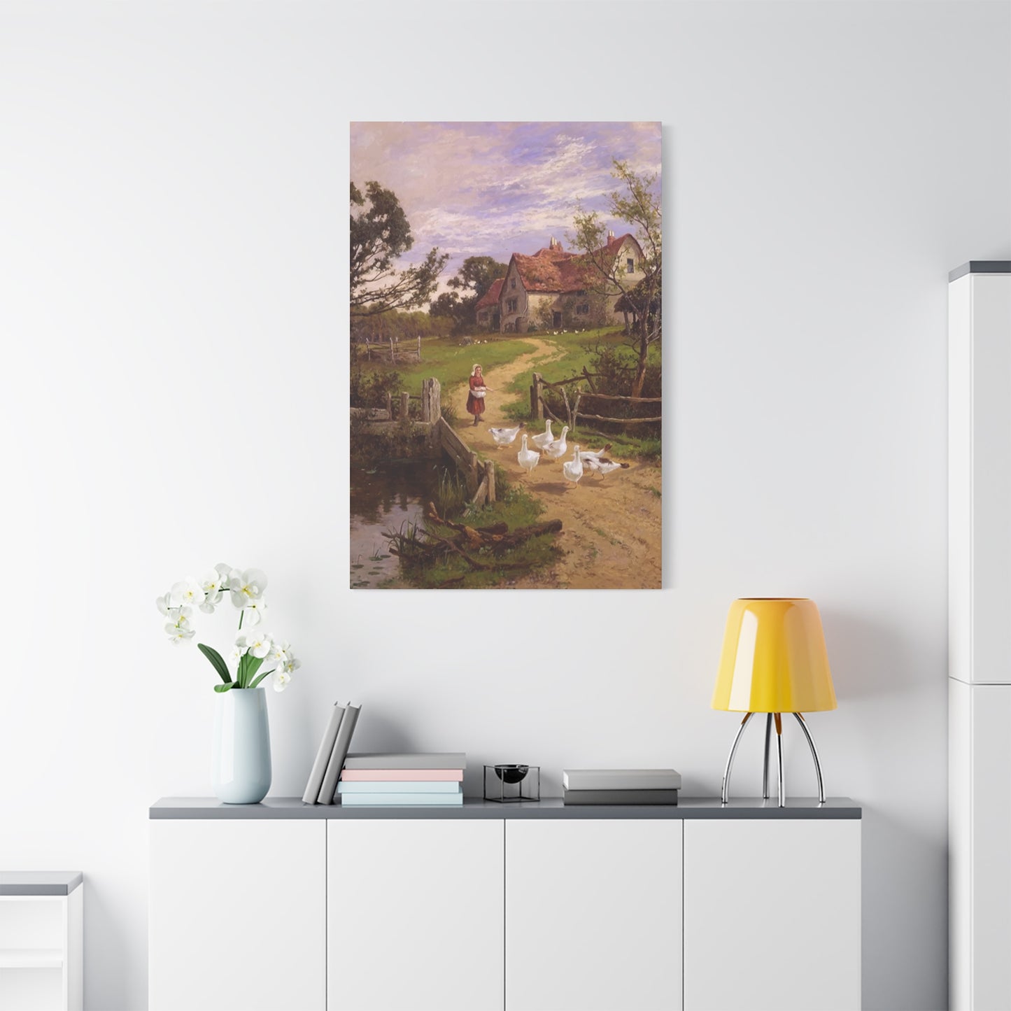 Ducks With A Charming Girl Wall Art & Canvas Prints
