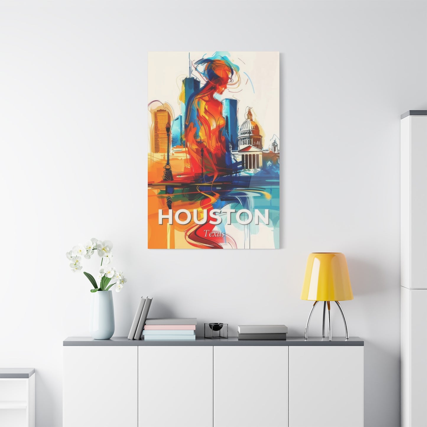 Houston Skyline Us Line Art Blue Orange Wall Art & Canvas Prints