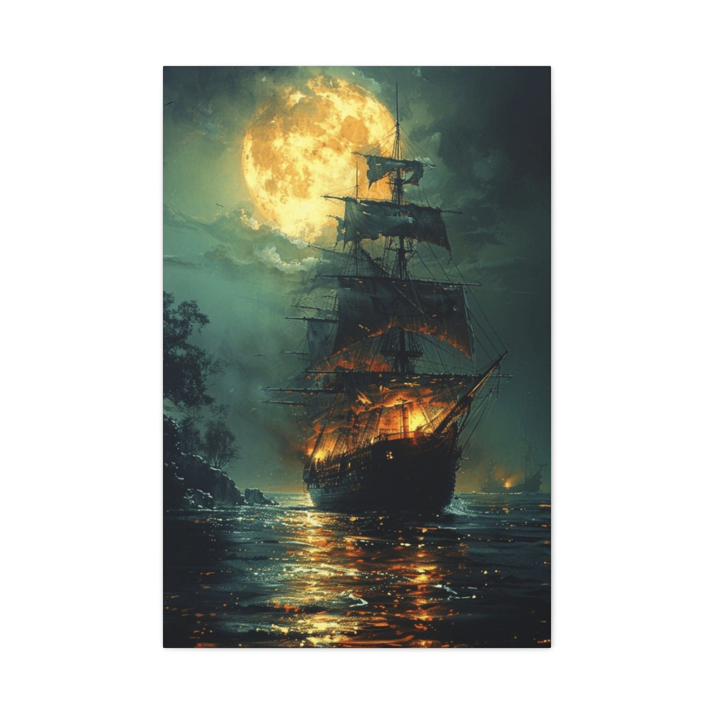 Pirate Ship in Moonlight Wall Art & Canvas Prints