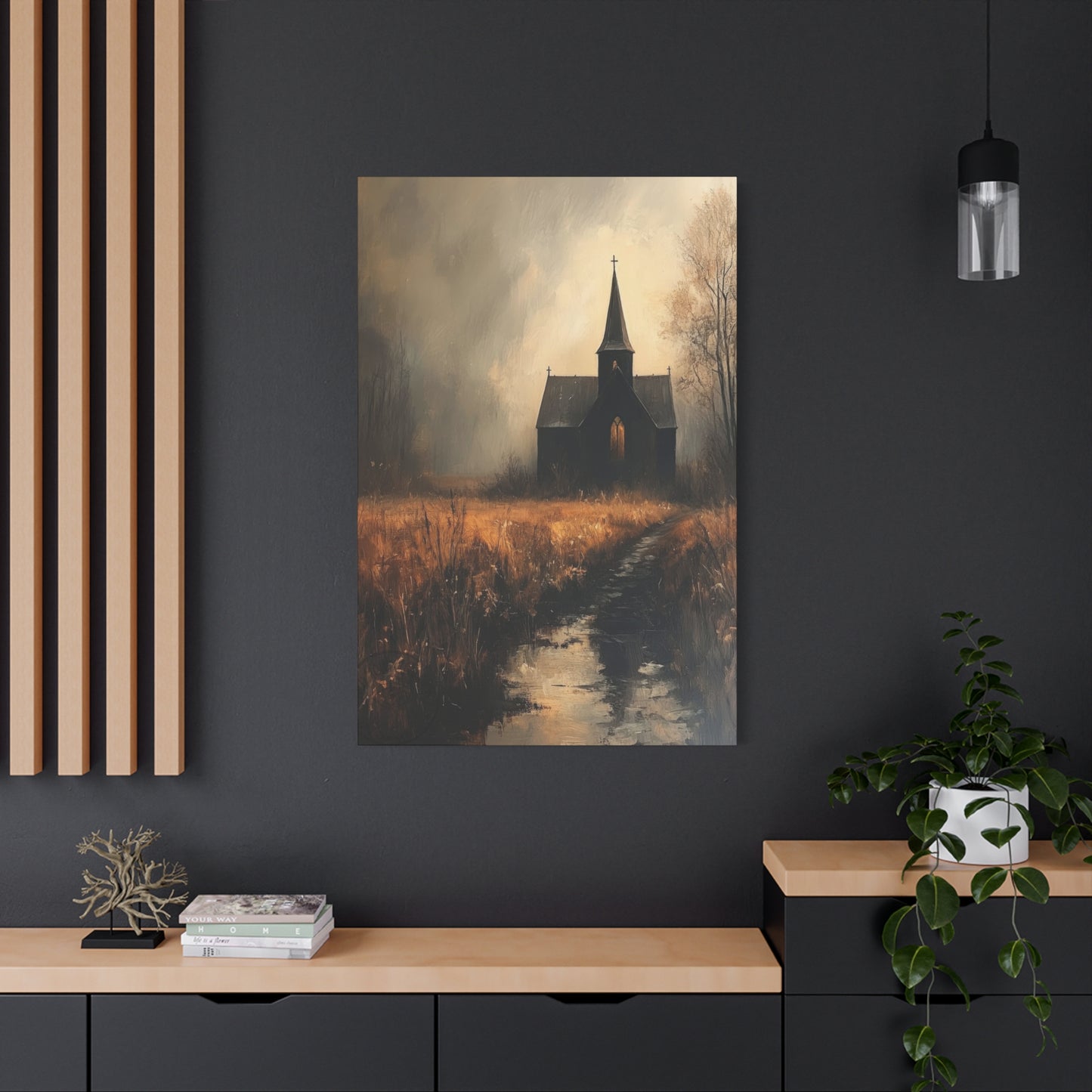 Dark Church Through Fields Wall Art & Canvas Prints