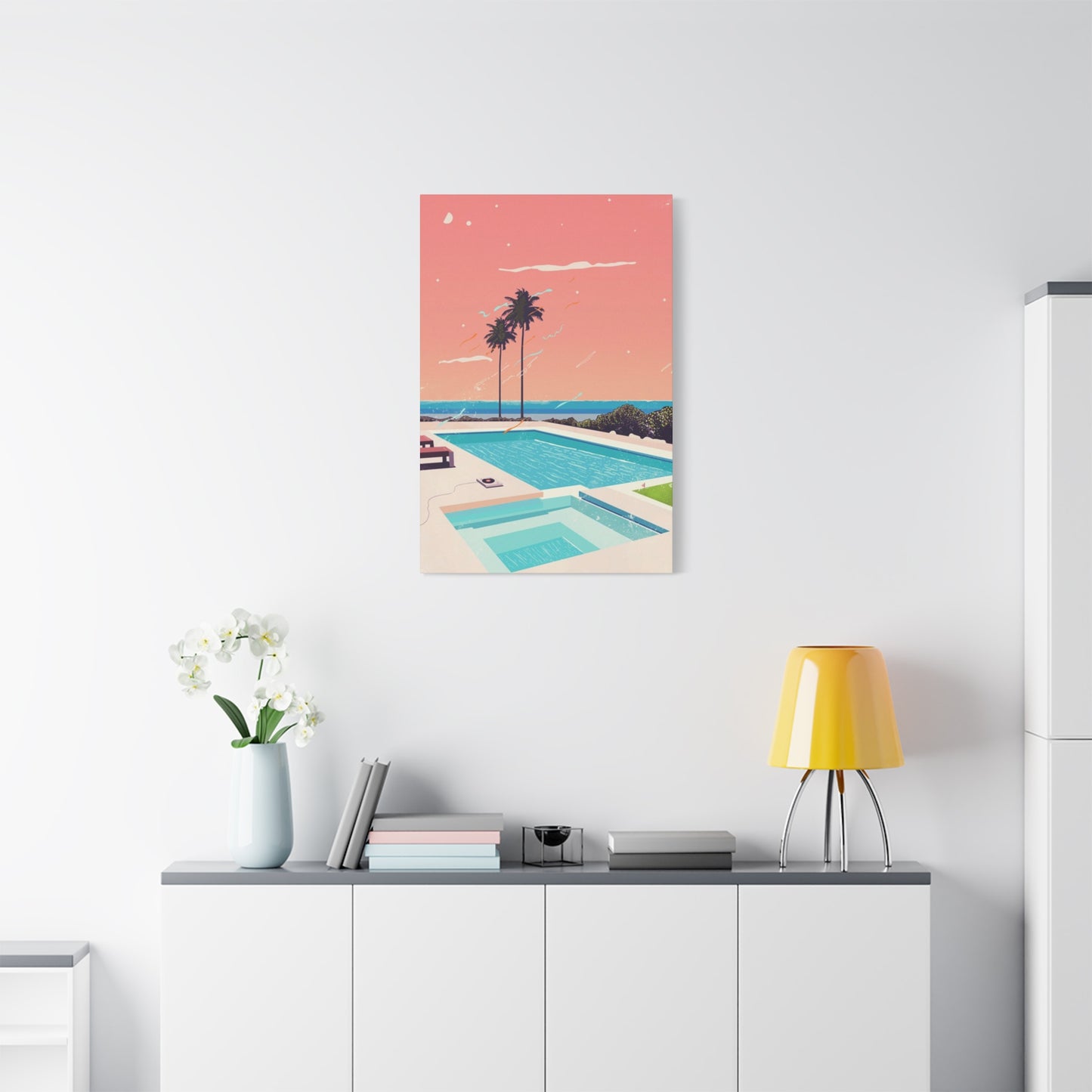 Swimming Pool In Resort With A Sunset Wall Art & Canvas Prints