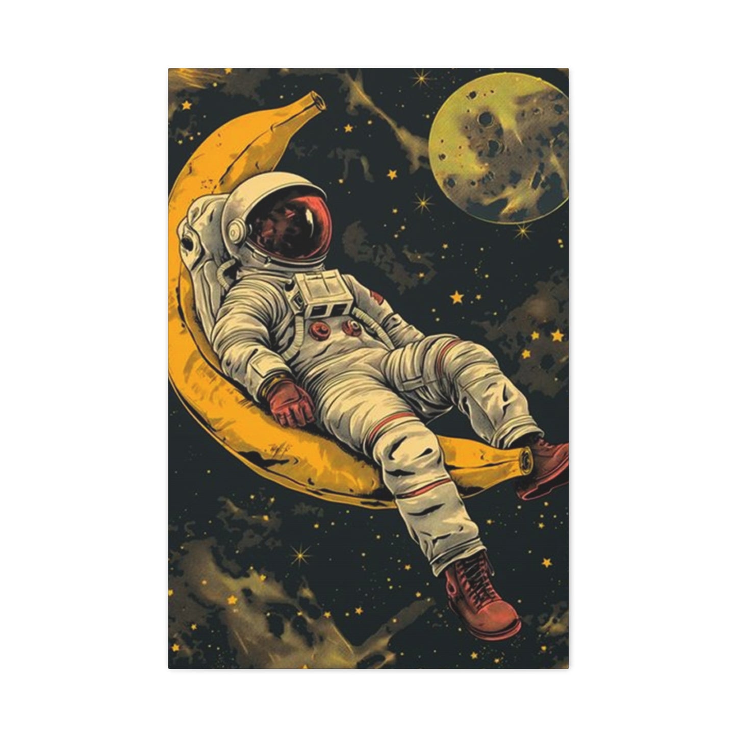 Astronaut On Banana In Space Wall Art & Canvas Prints