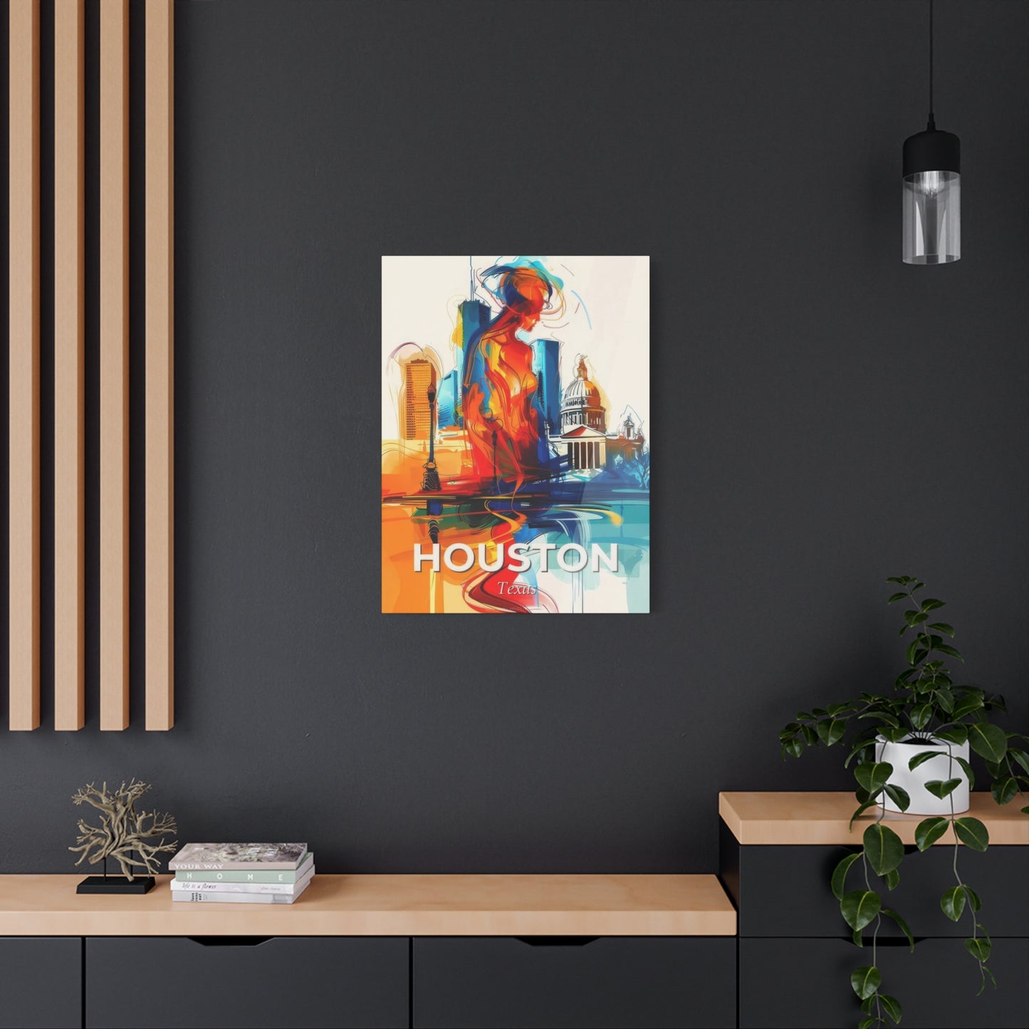 Houston Skyline Us Line Art Blue Orange Wall Art & Canvas Prints