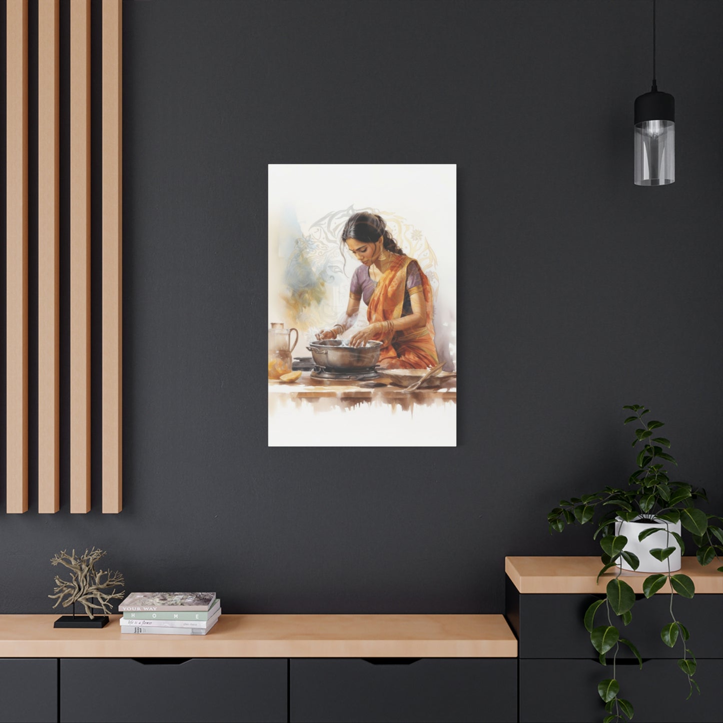 Indian Women In Saree Cooking Wall Art & Canvas Prints