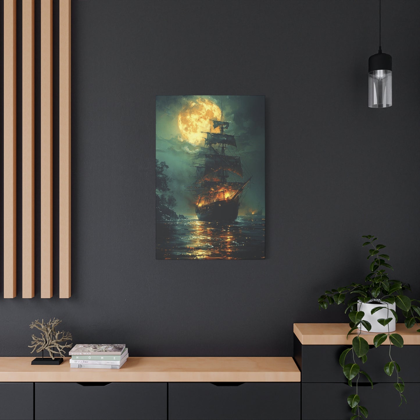 Pirate Ship in Moonlight Wall Art & Canvas Prints