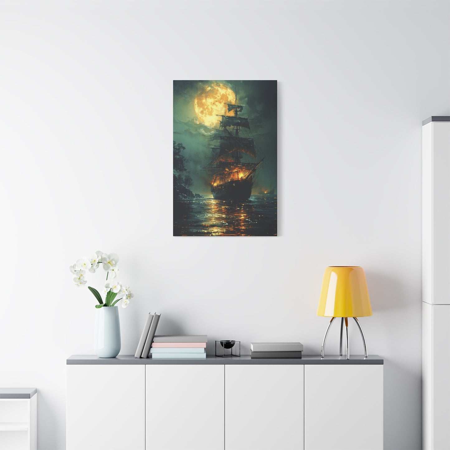 Pirate Ship in Moonlight Wall Art & Canvas Prints