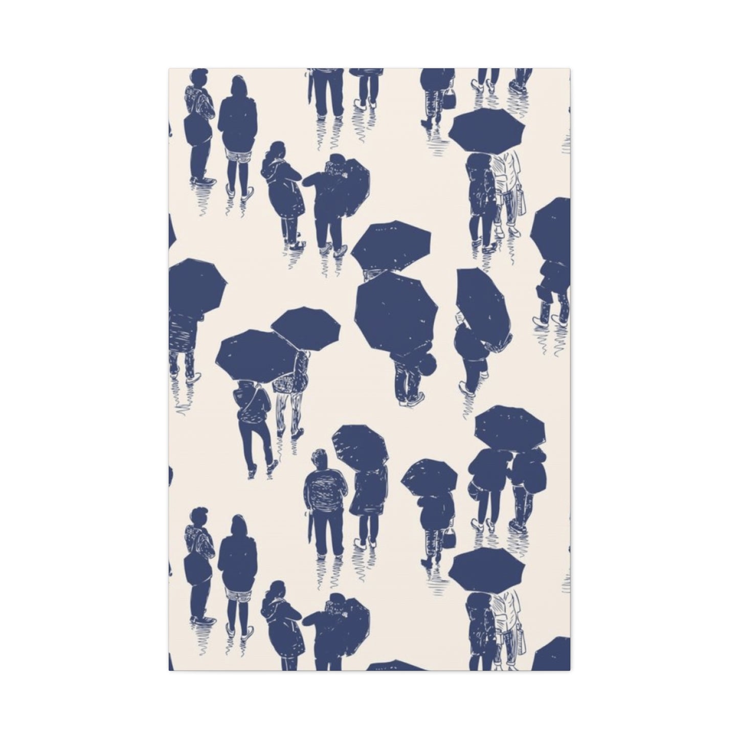Navy Blue People in Rainy Town Wall Art & Canvas Prints