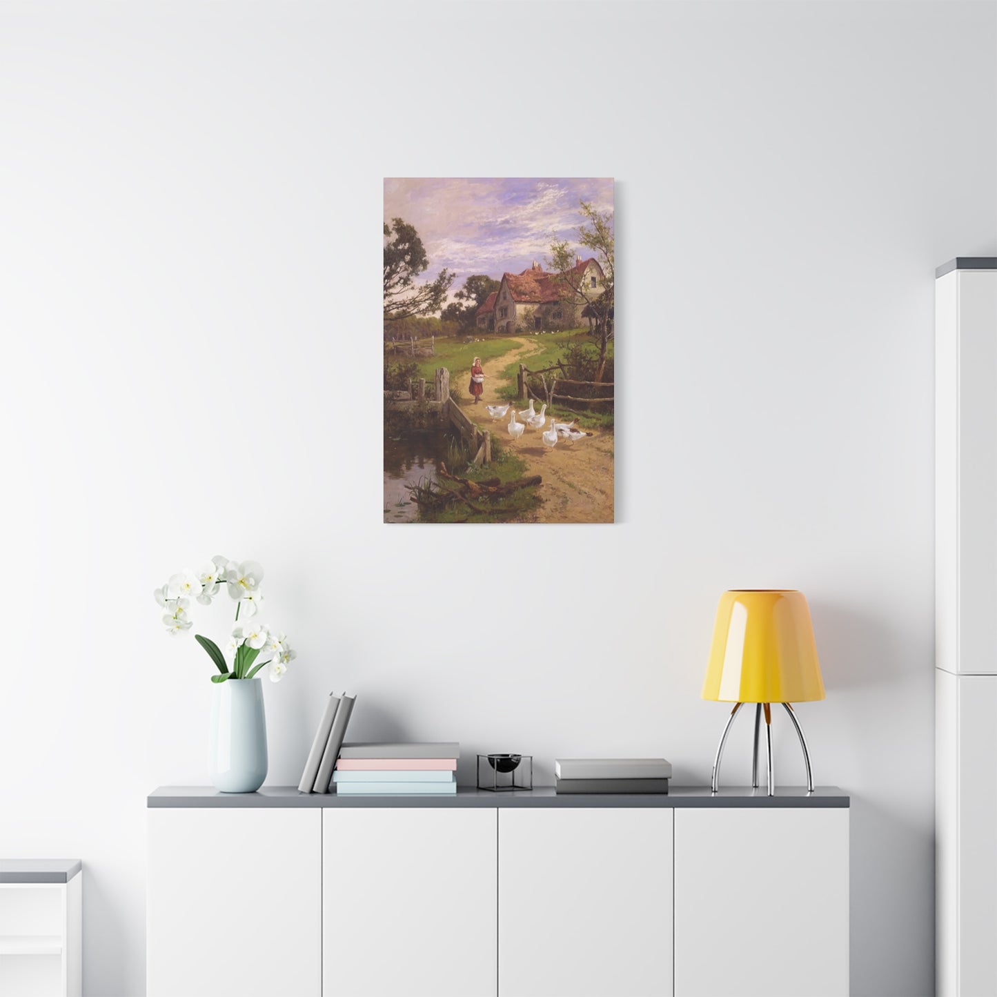 Ducks With A Charming Girl Wall Art & Canvas Prints