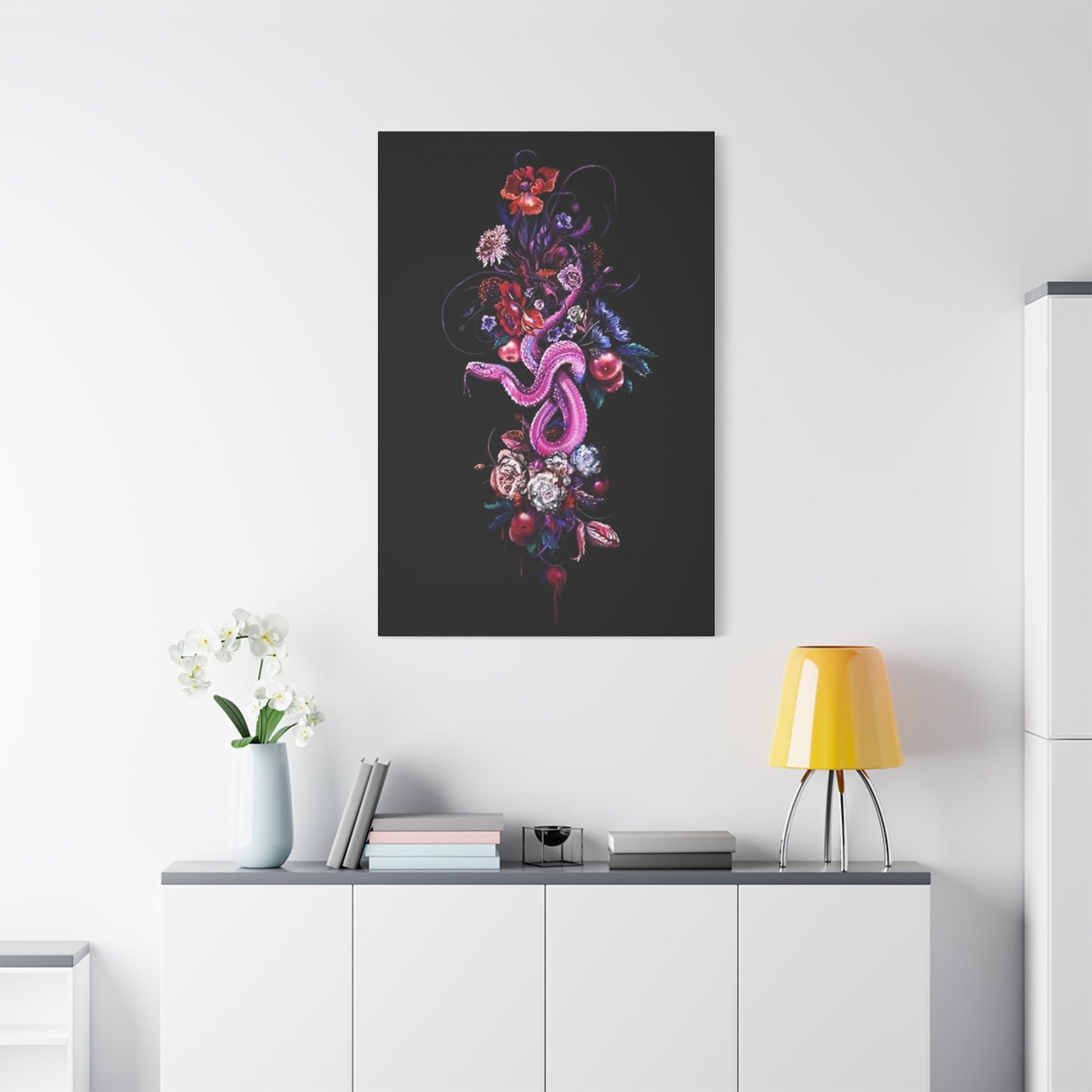 Pink Snake And Flowers Wall Art & Canvas Prints