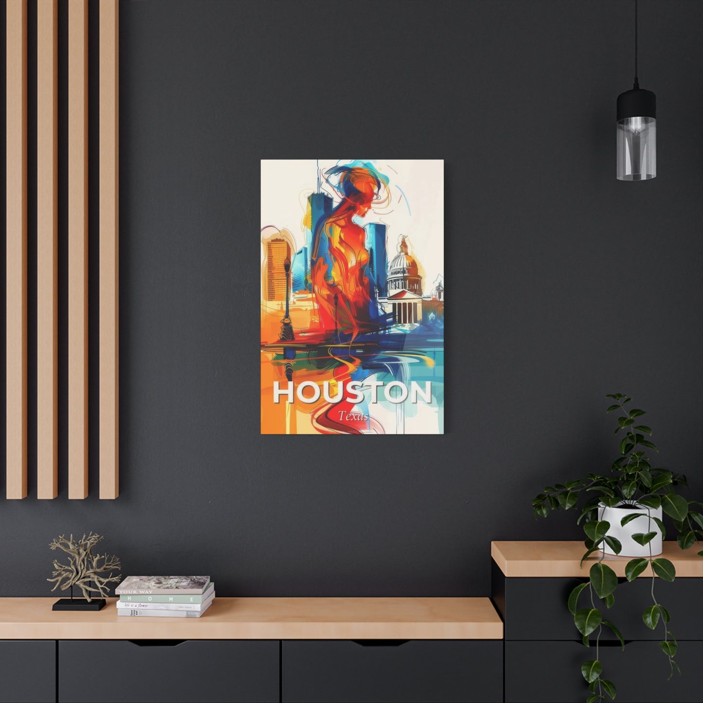 Houston Skyline Us Line Art Blue Orange Wall Art & Canvas Prints