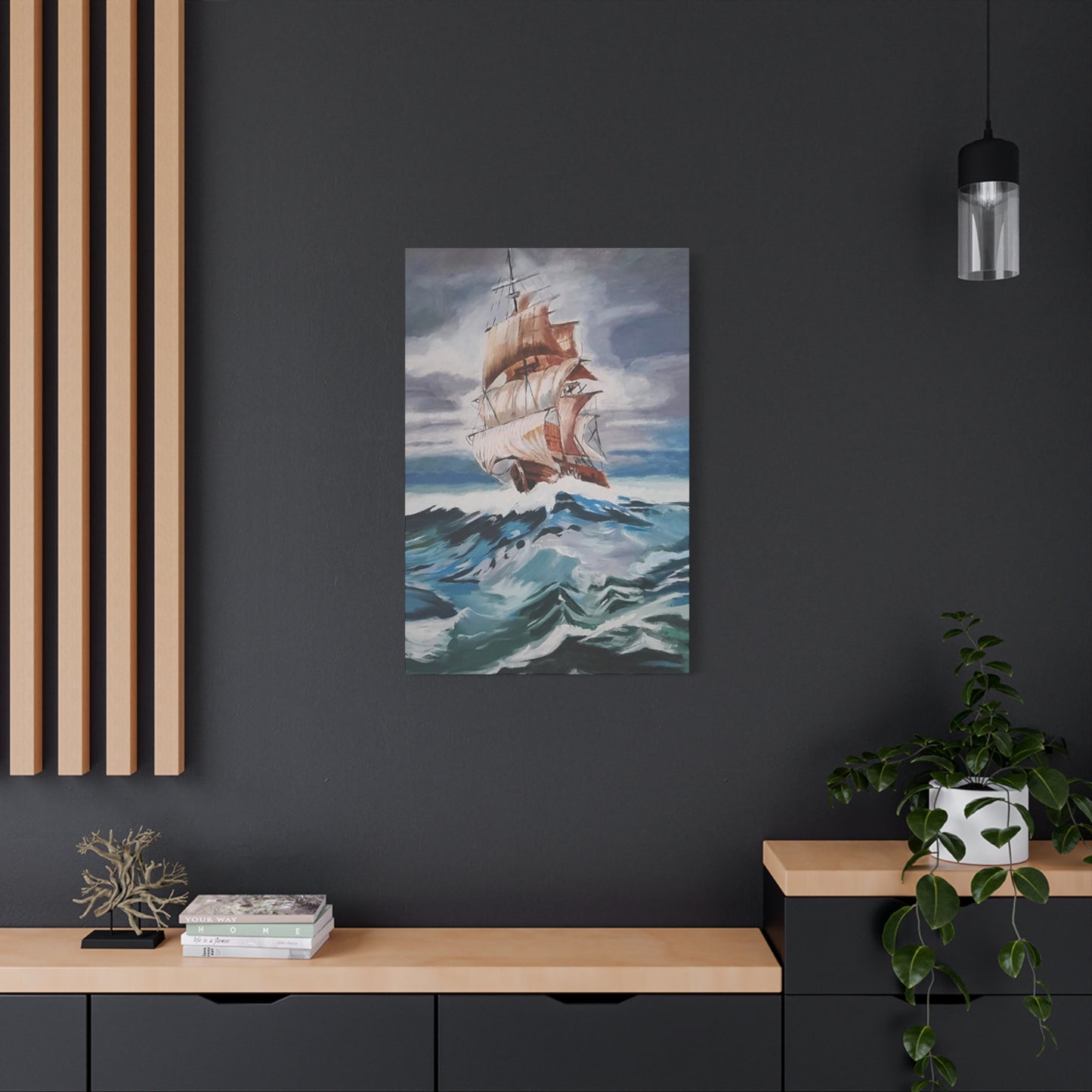 Large Vintage Ship In Waves Wall Art & Canvas Prints