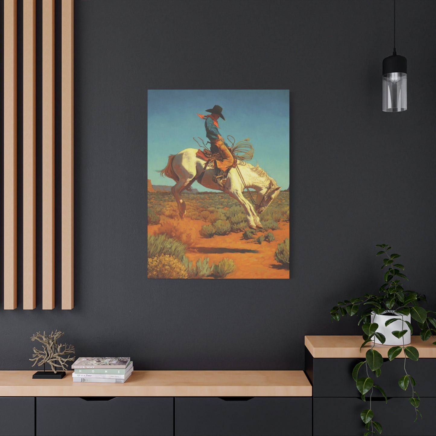 Cowboy On Jumping Horse Wall Art & Canvas Prints