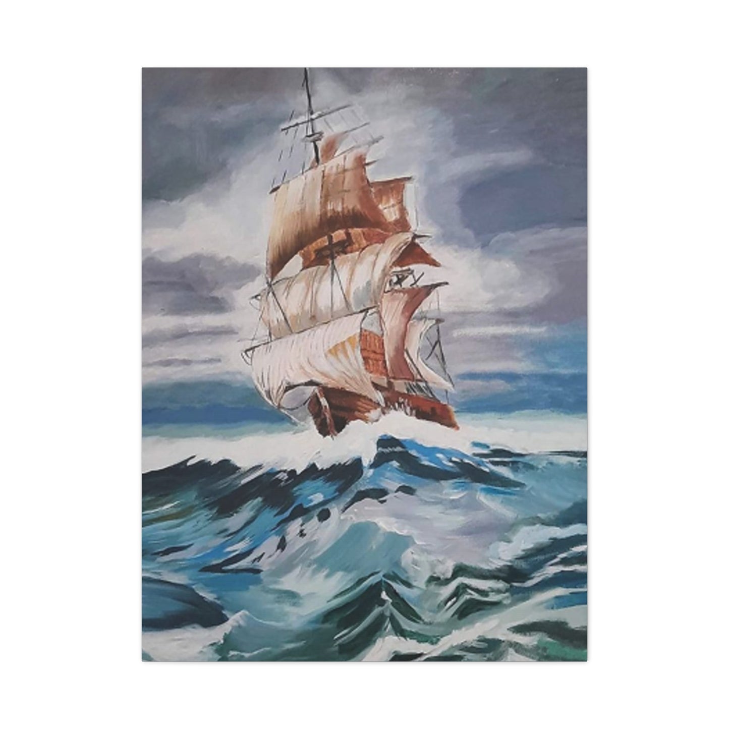 Large Vintage Ship In Waves Wall Art & Canvas Prints
