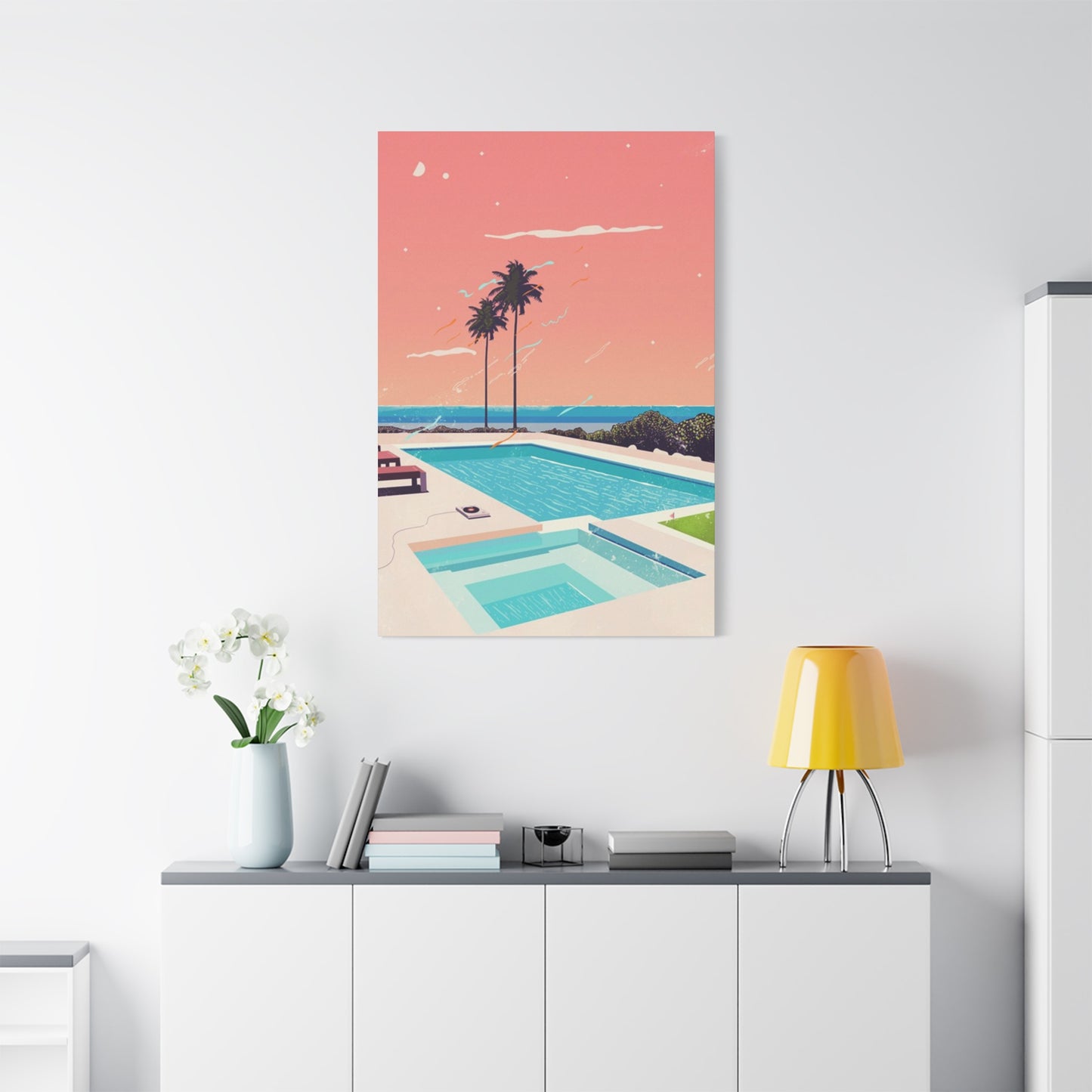 Swimming Pool In Resort With A Sunset Wall Art & Canvas Prints