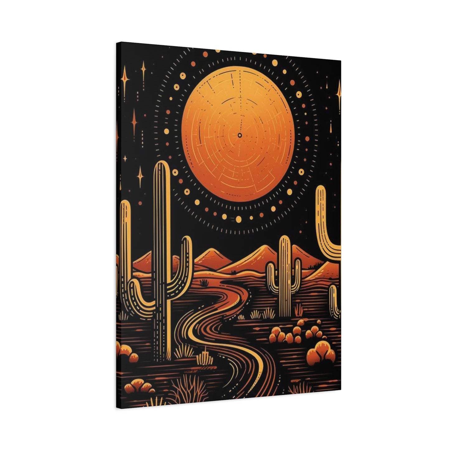 Dark Moon & Cactus In Desert Wall Art & Canvas Prints