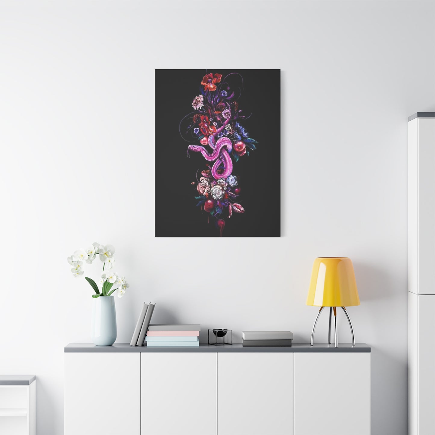 Pink Snake And Flowers Wall Art & Canvas Prints